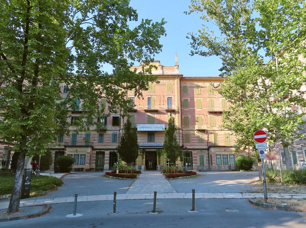 The facade of the Palazzo dei Congressi (formerly Grand Hôtel des Thermes) in Salsomaggiore Terme