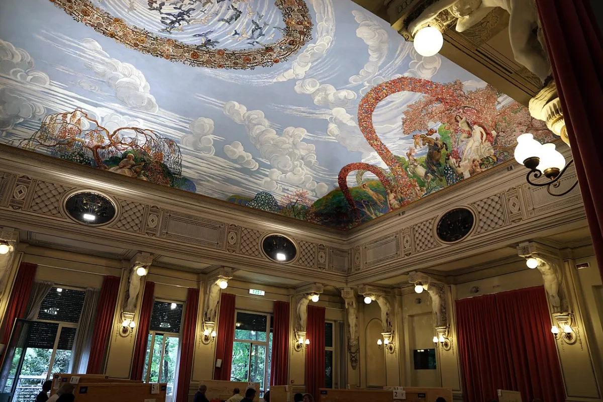 The Sala delle Cariatidi (Hall of the Caryatids) by Galileo Chini in the Palazzo dei Congressi, Salsomaggiore